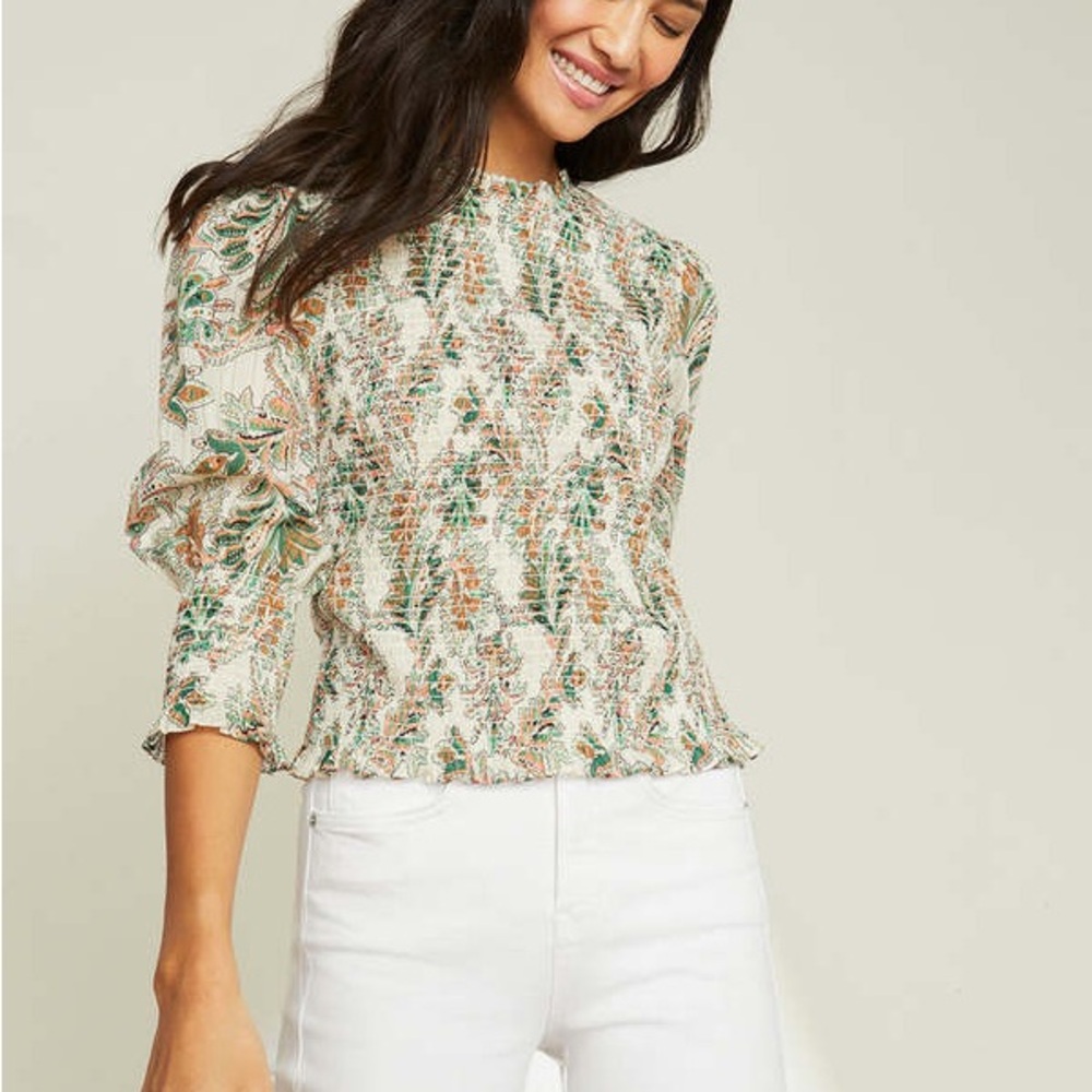 Veronica Beard Kali Floral Smocked Top